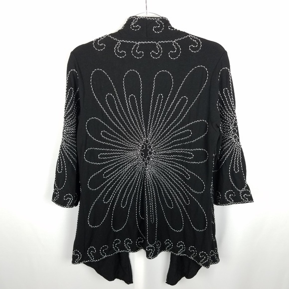 Objects D'art‎ sweater black floral cord design Lge - Picture 2 of 6